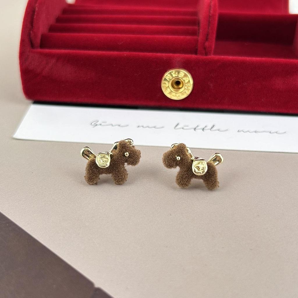 Year of the Horse 925 Sterling Silver Diamond Enamel Stud Earrings with Pearls - Retro High-End Design
