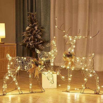 Illuminated Christmas Deer with Cart Gift Set - Festive Window Decorative Ornaments