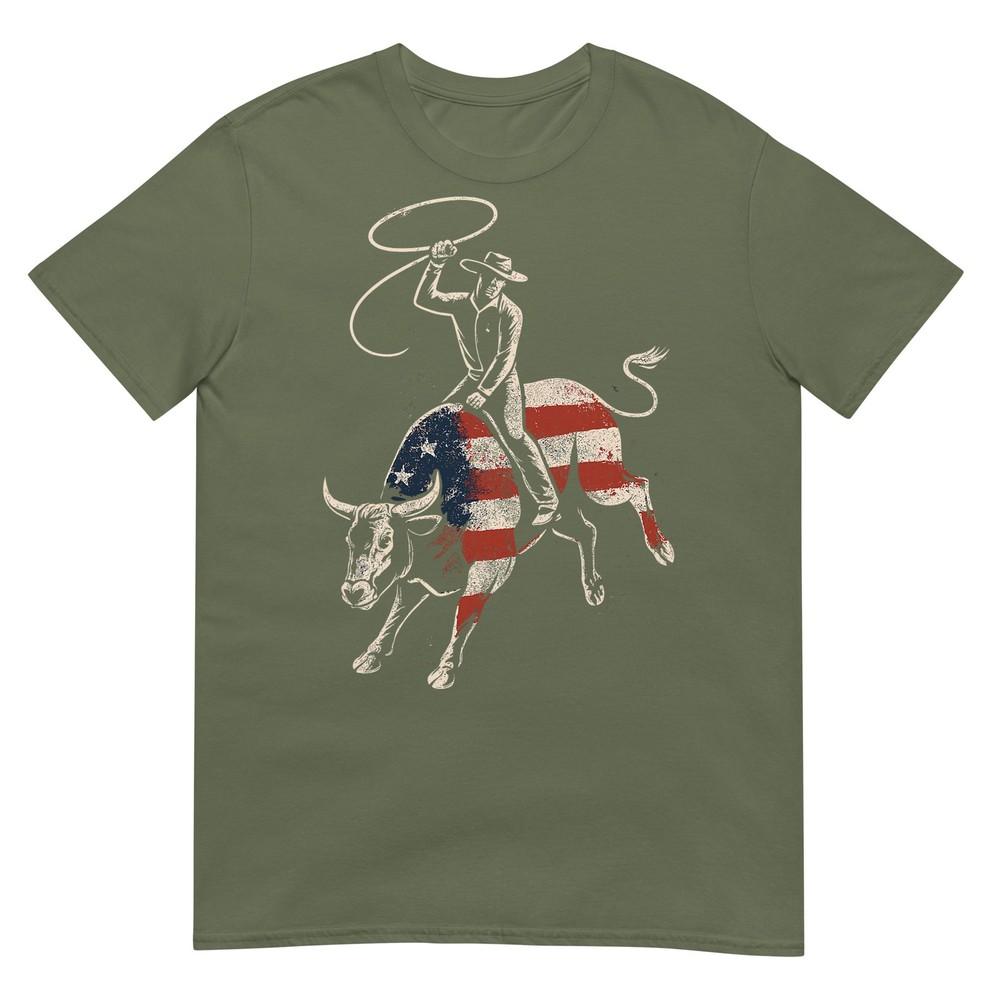 American Rodeo Bull Rider Usa Flag Patriotic Western Cowboy TShirt