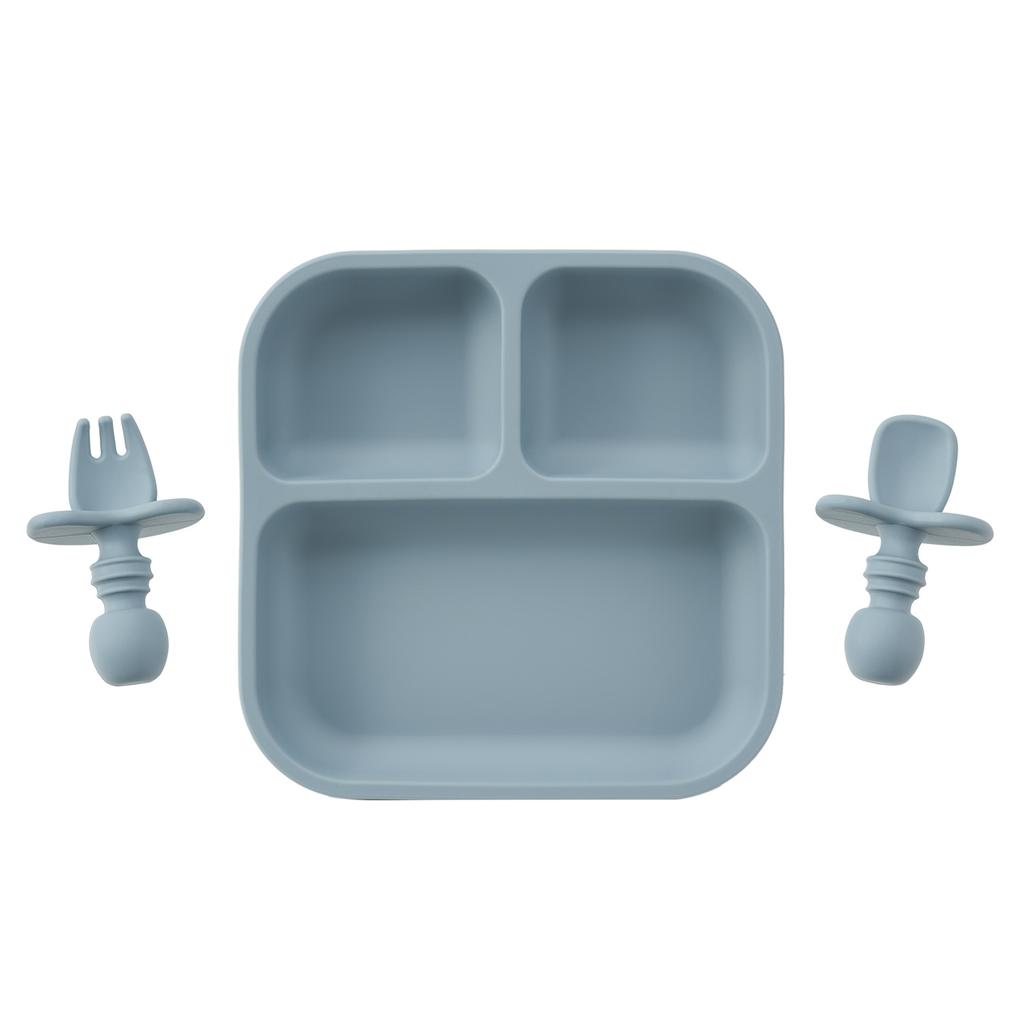 Color Kids 3PC BPA-Free Silicone Baby Feeding Set Sucker Dishes Plates Training Fork Spoon Weaning Tableware Kids Christmas Gift