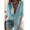 Spring Autumn Women Solid Color Cotton Linen Roll Up Long Sleeve Shirt Turn Down Collar Loose Oversize Tops