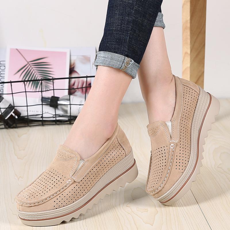 2024 Spring Platform Women Shoes Flats Sneakers Suede Leather Women Casual Shoes Slip On Flats Heels Creepers Moccasins