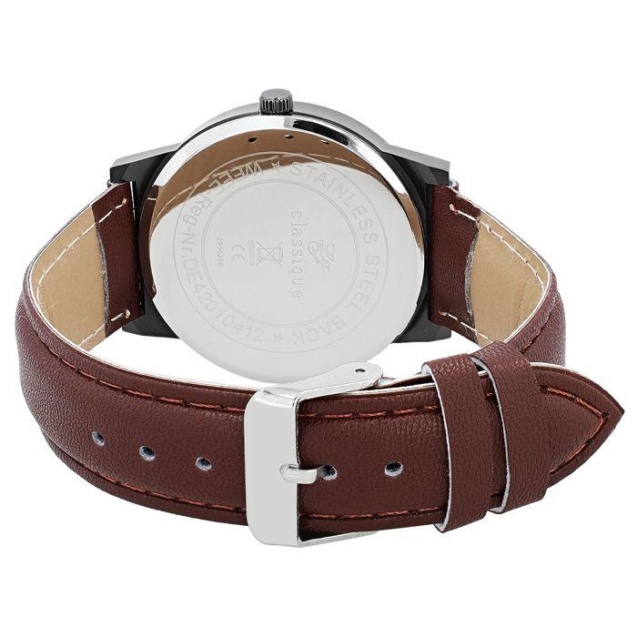 Montre bracelet - Classique - Boîtier métal noir 40 mm - Quartz - Bracelet simili cuir marron 20 mm