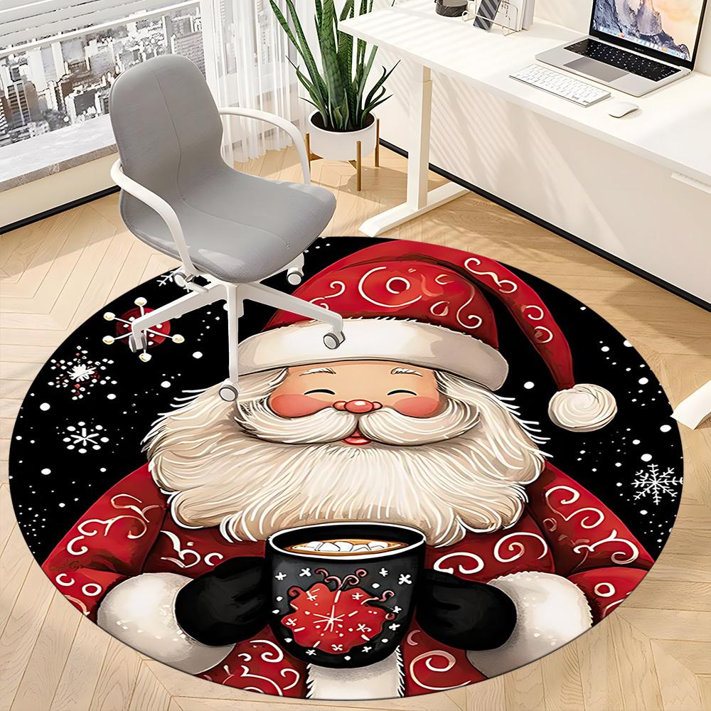 1PC Christmas Santa Office Round Area Rug, Mat Suitable For Office, Under Office Chairs Bedroom Living Room Home Decor, Room Deco