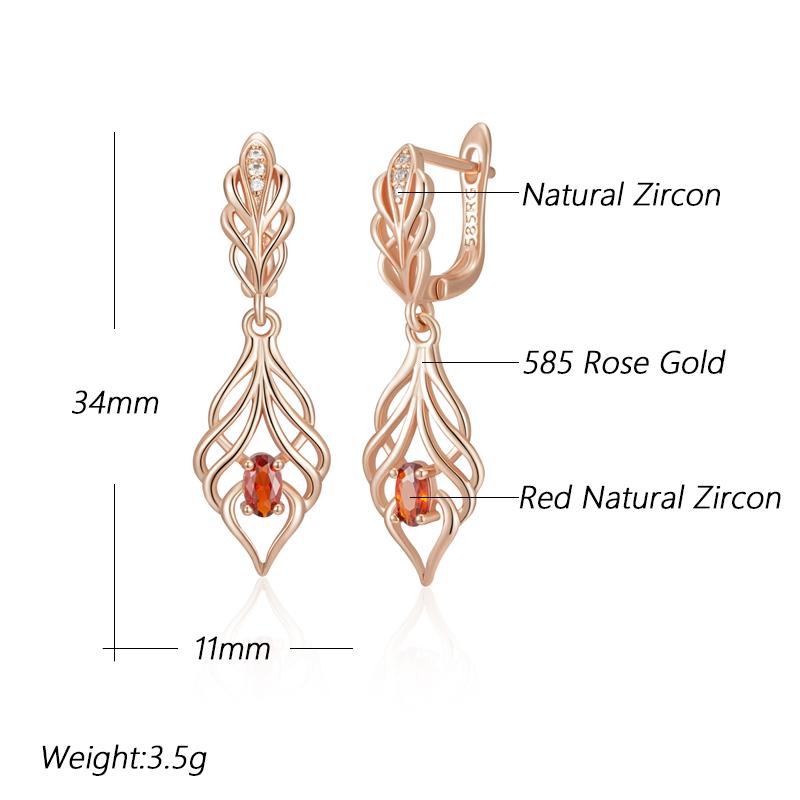 Trendige Lange Hängende Ohrringe Für Damen Mode Roségold Farbe Roter Natürlicher Zirkon Accessoires Täglicher Feinschmuck