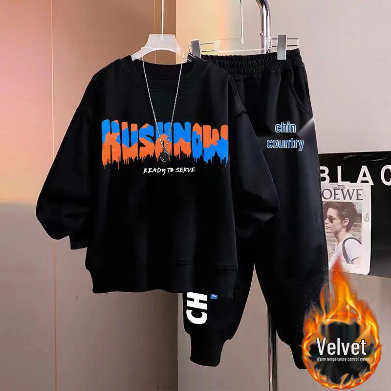 Teen Boy Handsome Hoodie and Sweatpants Set - Junior High Long Sleeve Autumn/Winter Outfit for Big & Tall Boys Age 15
