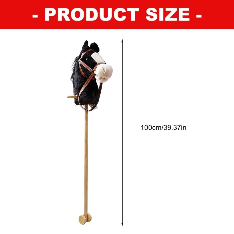Stick Horse Plush Hobby Horse on a Stick with Wood Wheels Realistic Horse Neighing and Galloping Sounds for Kids