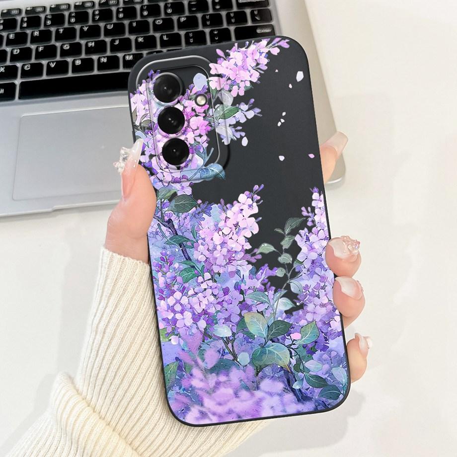 For Samsung Galaxy A56 A36 A26 5G Phone Case Soft Matte Liquid Silicone Back Cover Love Heart Girly Flower Painting Fundas