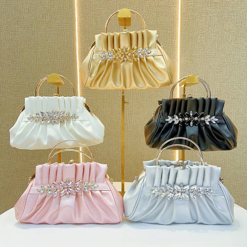 Pu Clutch Bag For Women With Embellished Rhinestones And Folded Design For Evening Events