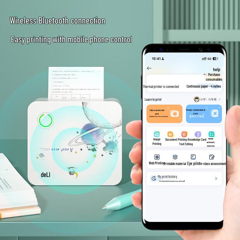 Deli Portable 2-inch Thermal Printer for Study Errors GE218