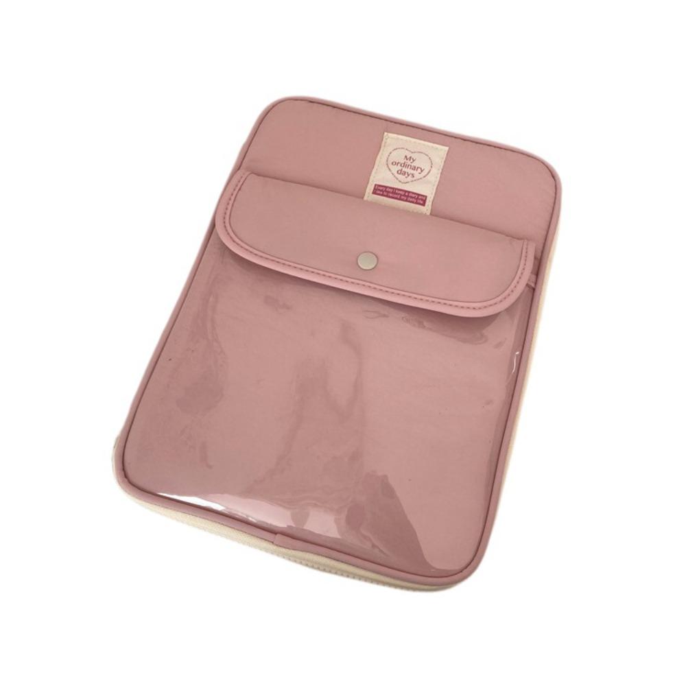 

Solid Color Computer Storage Bag Buckle Design Tablet Carring Case Creative Clutch Bag Student рожевий