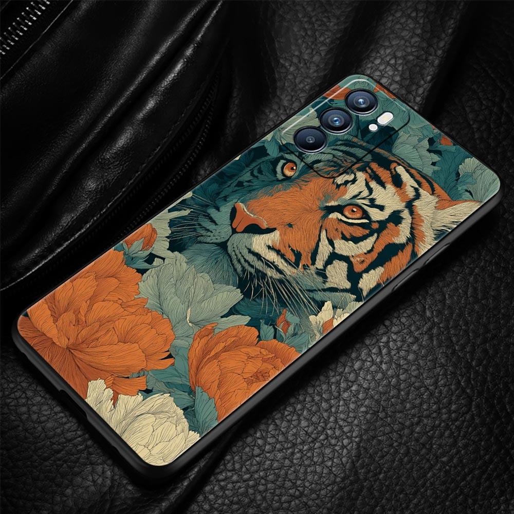 Phone Case Cover For Oppo A17 A31 A54 A57 A78 A79 Find X5 X6 Reno 7 8 10 11 12 13 F Pro 5G Soft TPU Shell Cartoon Tiger Pattern