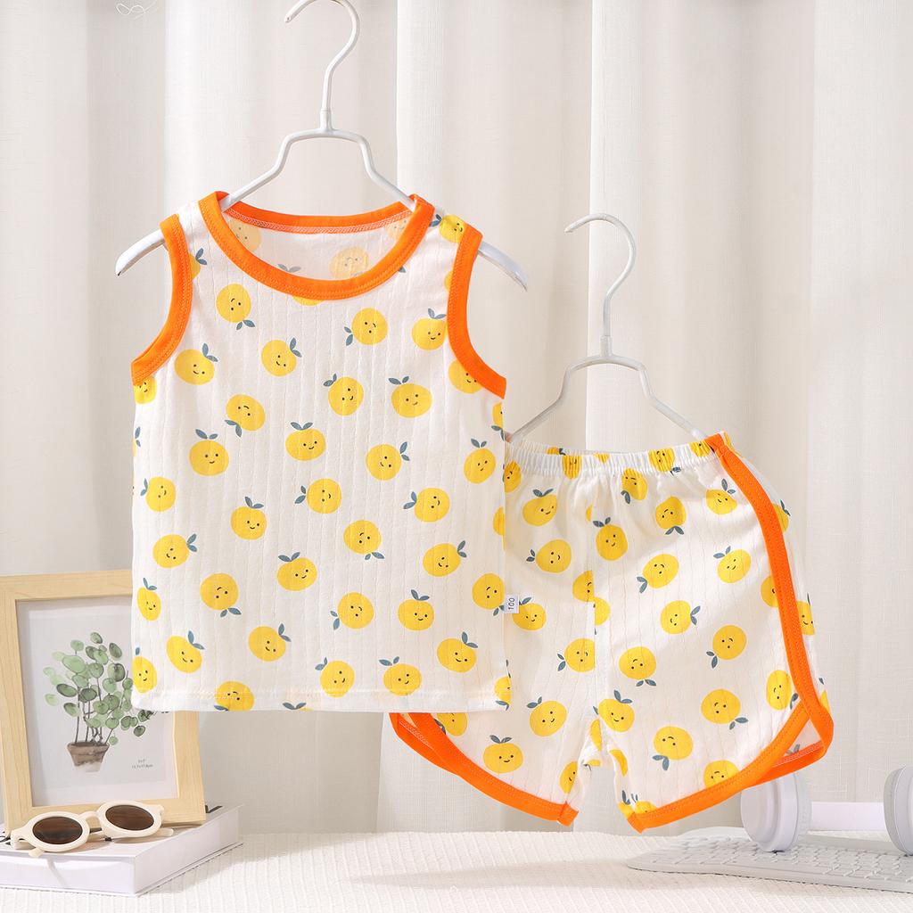 Kinder Ärmelloses Set Sommer Baumwolle Mädchen Shorts Schlafanzug Koreanischer Stil Jungen Tanktop Outfit Kinder Bekleidungsset