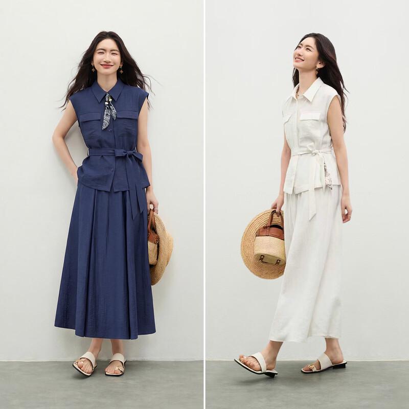 Shangdoupila Women's Linen Blend Sleeveless Shirt & A-line Skirt Set