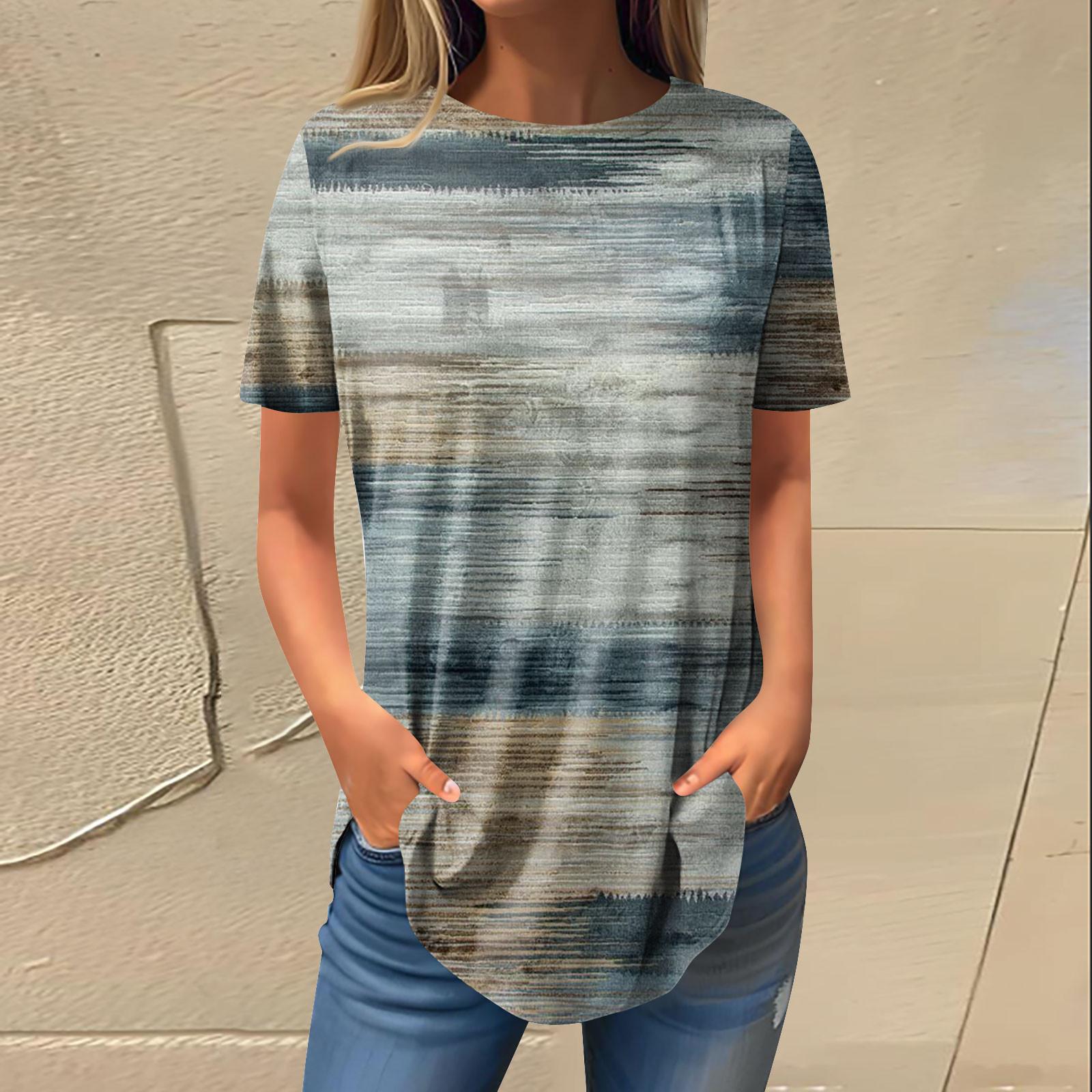 

Женская модная повседневная футболка с круглым вырезом и короткими рукавами с принтом в стиле ретро XXL синий