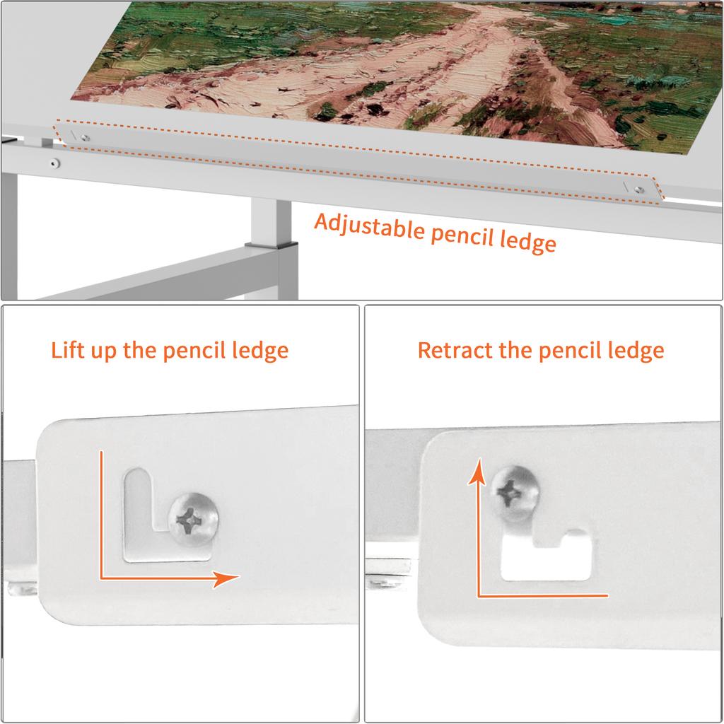 Adjustable Drafting Table, White Drawing Desk with Tilting Top & 4 Leveling Feet for Office, Study Room, Drawing Room, Classroom