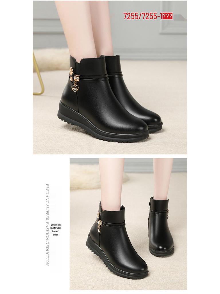 Dámské bavlněné kotníkové boty: Měkká kůže, nízký podpatek, plus samet na podzim a zimu 2021