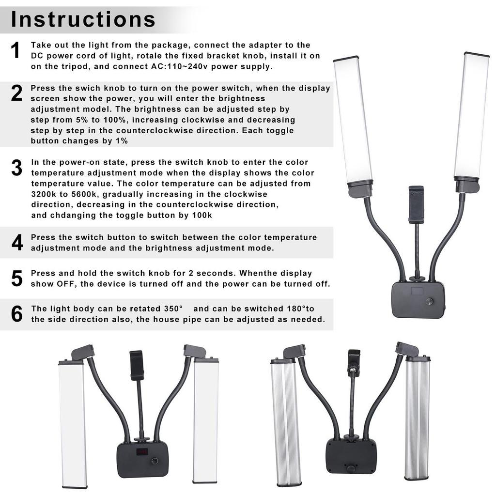 45W Dual-Arm LED Lamp for Photography/Live Stream - Foldable & Portable Fill Light