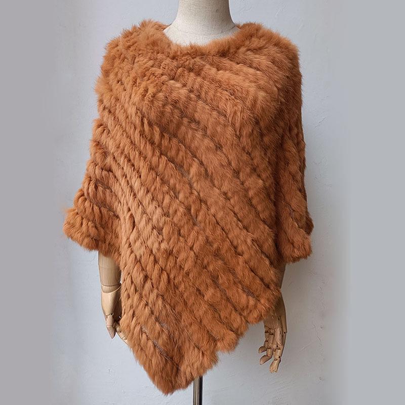 2022 Autumn/Winter Handmade Real Rabbit Fur Knit Triangle Shawl & Women's Pullover Cloak