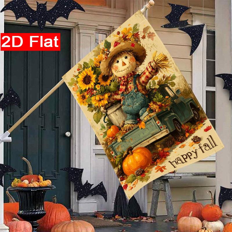 2D Flat - 2D Flat Happy Thanksgiving Autumn Scarecrow Sunflower Garden Flag 3 (2) Outdoor Garden Flag Double-Sided Home Decoration Courtyard Decorati