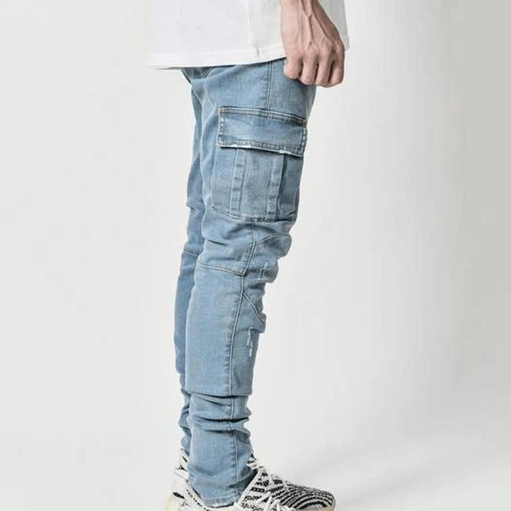 Nuovi jeans da uomo con tasca laterale e gamba piccola, jeans skinny da uomo