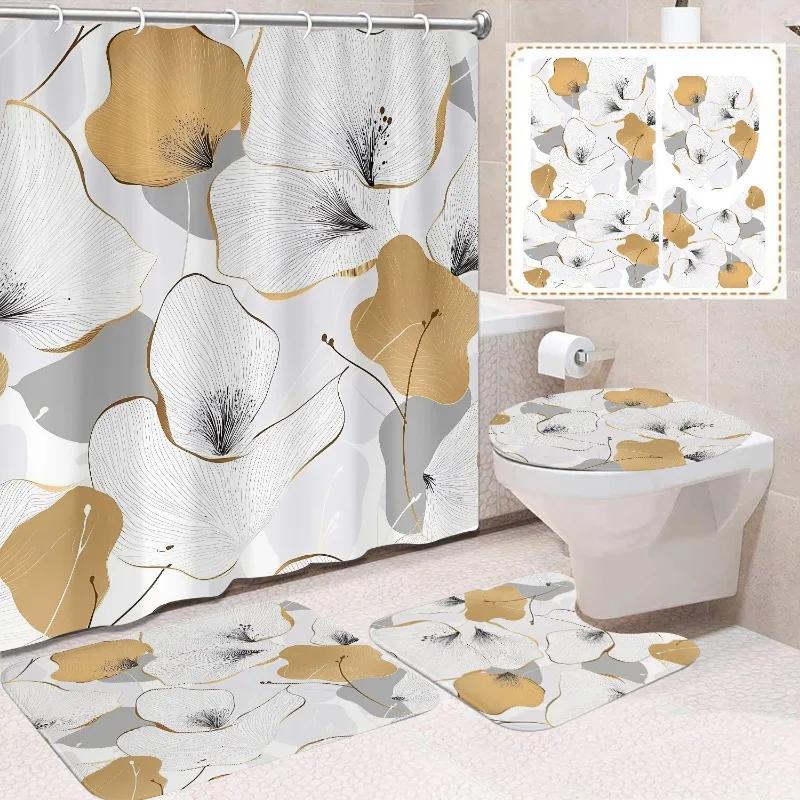 1/4 Stuks Waterdicht en schimmelbestendig Douchegordijn Luxe met Haak Douchegordijn met antislip mat U-vormige mat toiletdekselhoes