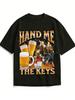 Graphic T-Shirt Featuring a Humorous Alcoholic Meme, Chaotic Design, Controversial Message, Edgy Sty