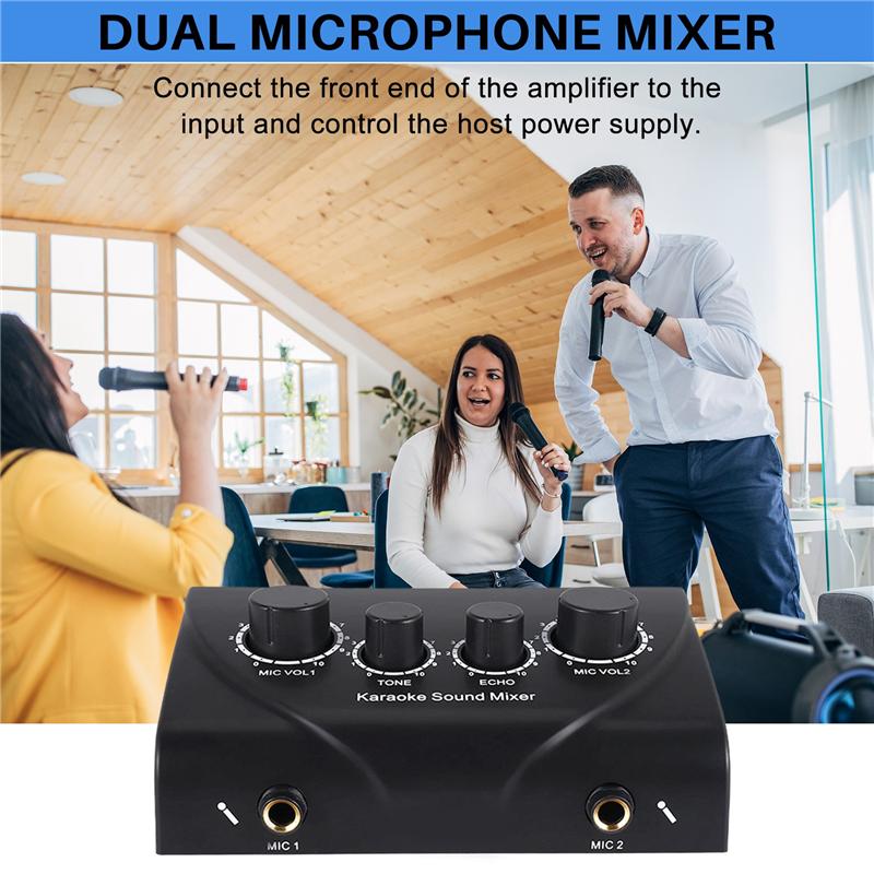 New Arrival Portable Dual Mic Inputs Audio Sound Mixer For Amplifier & Microphone Karaoke Ok Mixer