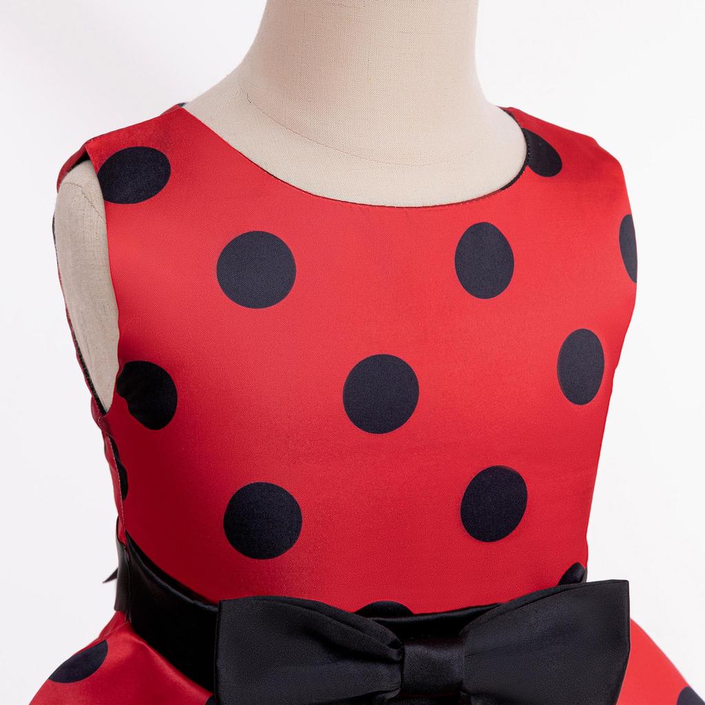 2024 Rotes Halloween-Prinzessinnenkleid mit Schleifendruck für Mädchen