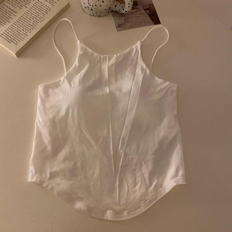 Chic white small camisole women's inner summer bottom belt chest pad outside sleeveless short top