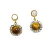Retro Luxury Tiger Eye Round Pearl Diamond Stud Earrings - Elegant and Exquisite, High-End Niche Design.