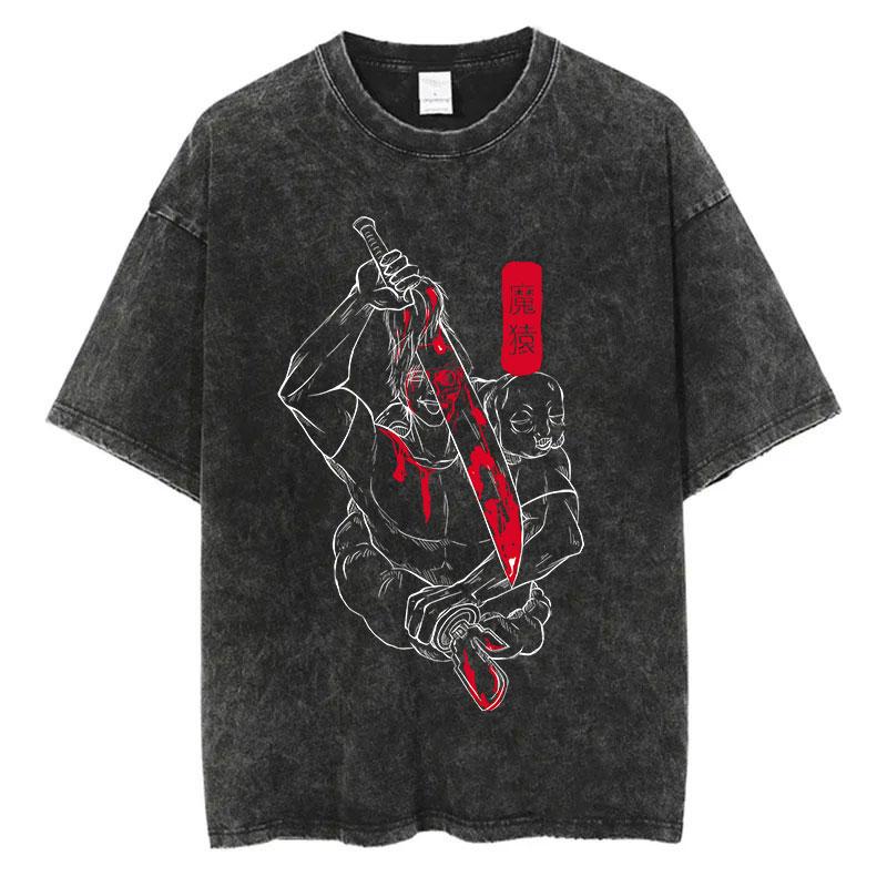 Anime Jujutsu Kaisen T-skjorter Vintage Vasket T-skjorte Harajuku Oversize Bomulls-T-skjorte Bomull Mote Streetwear Unisex Topp