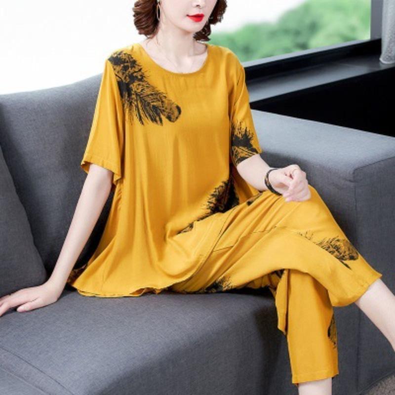 Short-sleeved Casual Suit for Women, Summer Fashionable Half-sleeved Plus Size Women's Casual Harem Pants Slimming Two-piece Set