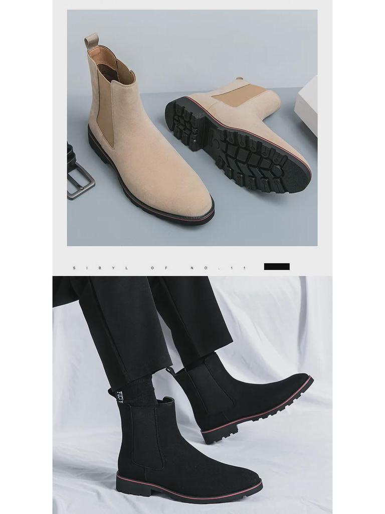 Herren Britische Nubukleder Freizeit Chelsea Boots - Trendiges Koreanisches Wildleder, Große Größe, Modischer Jugendstil.