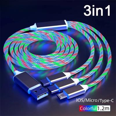 Leuchtendes LED-Licht USB 3-in-1-Kabel Telefon Schnellladegerät Leuchtendes Typ-C-Kabel für Xiaomi iPhone Telefonzubehör