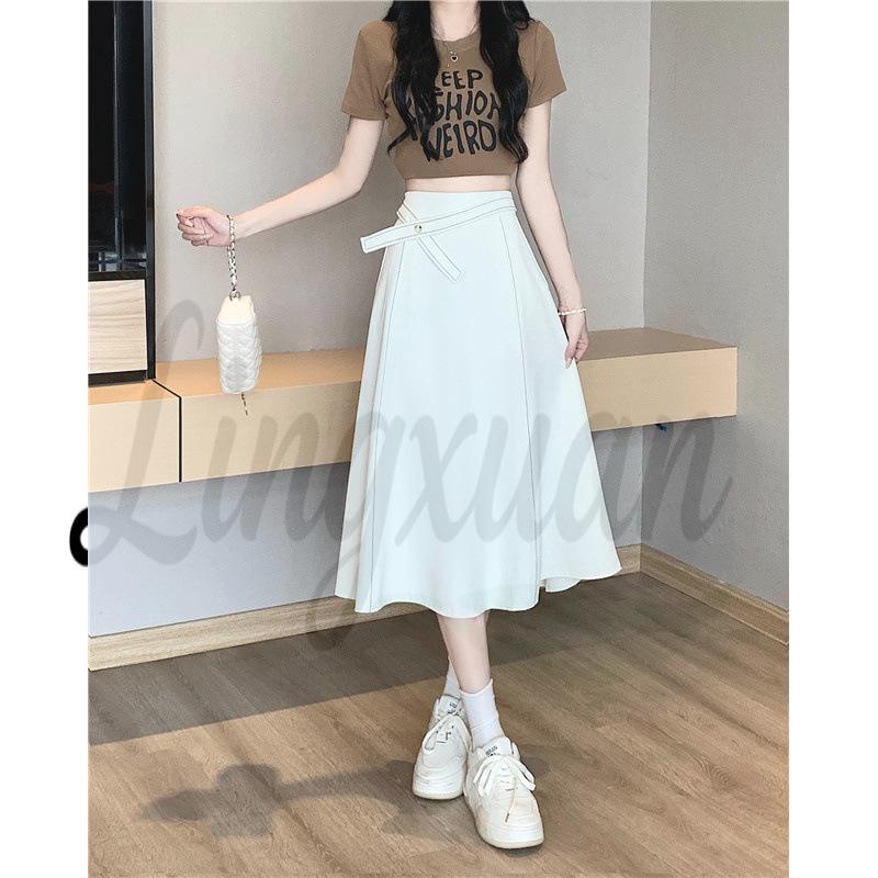 Plus Size High-Waisted A-Line Midi Skirt - New Style, Hip-Covering, Slimming Umbrella Design for Women