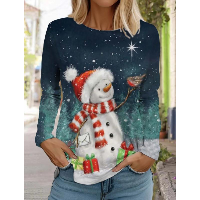 Móda Vánoce Sněhulák Dámské Tričko s dlouhým rukávem 3D vzor Podzimní Santa Claus Dámský Top Harajuku Pulovr Oblečení
