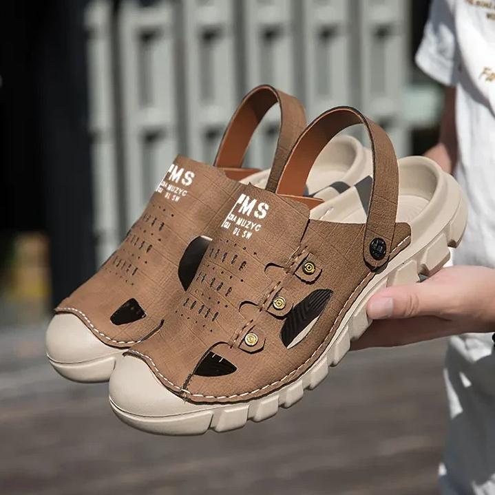 Мужские летние сандалии шлепанцы кожаные сандалии большого размера ручной работы повседневные сандалии - 39-46 39 хаки