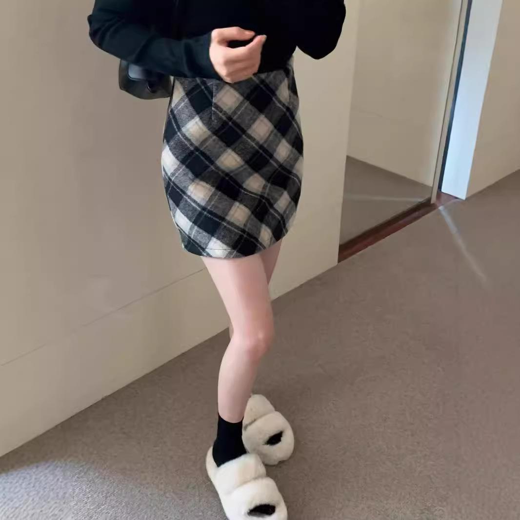 

Ретро красная клетчатая миди-юбка из смесовой шерсти - Женская зимняя юбка А-силуэта с высокой талией для Нового года S (81-90 lbs)