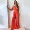 Fashion Style Casual Loose Sleeveless Sexy Deep V Jumpsuit Fashion Cotton Linen Loose Pants Loose Jumpsuit