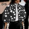 Giacca da donna con colletto alto, stampa a pois abbinata, chiusura con cerniera, corta, ampia, a maniche lunghe, cardigan casual da donna