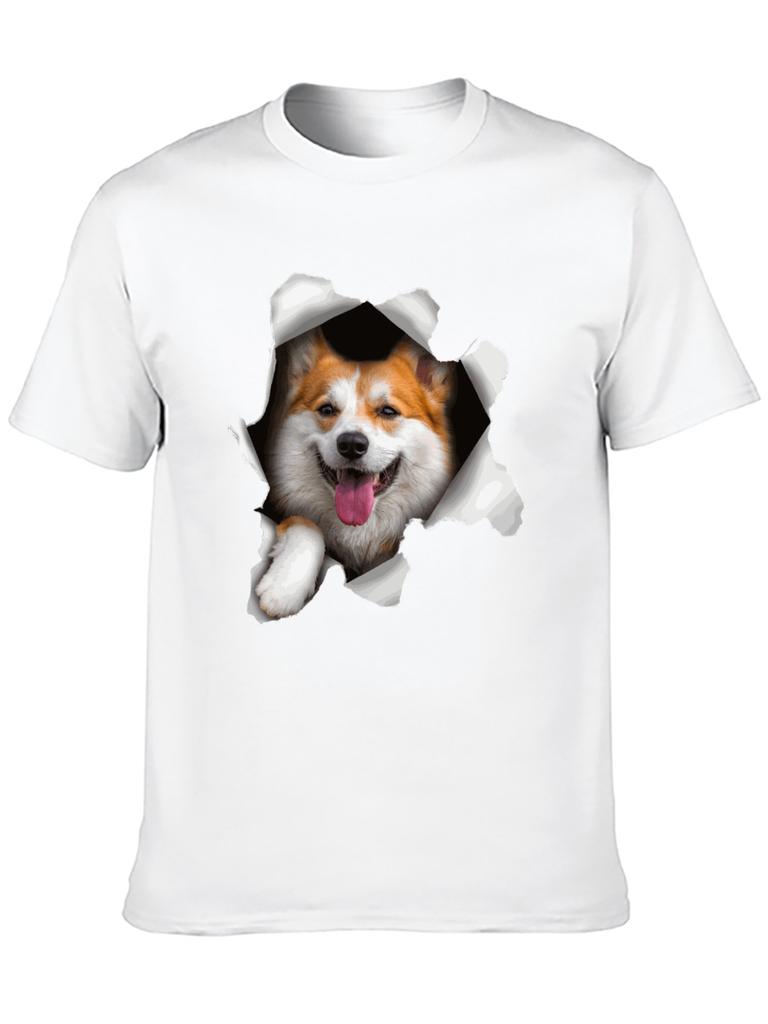 Top Short Sleeve Paper Hole Dog Welsh Corgi Anime T Shirt Hip Hop Fashion Country Music Movie Peripheral