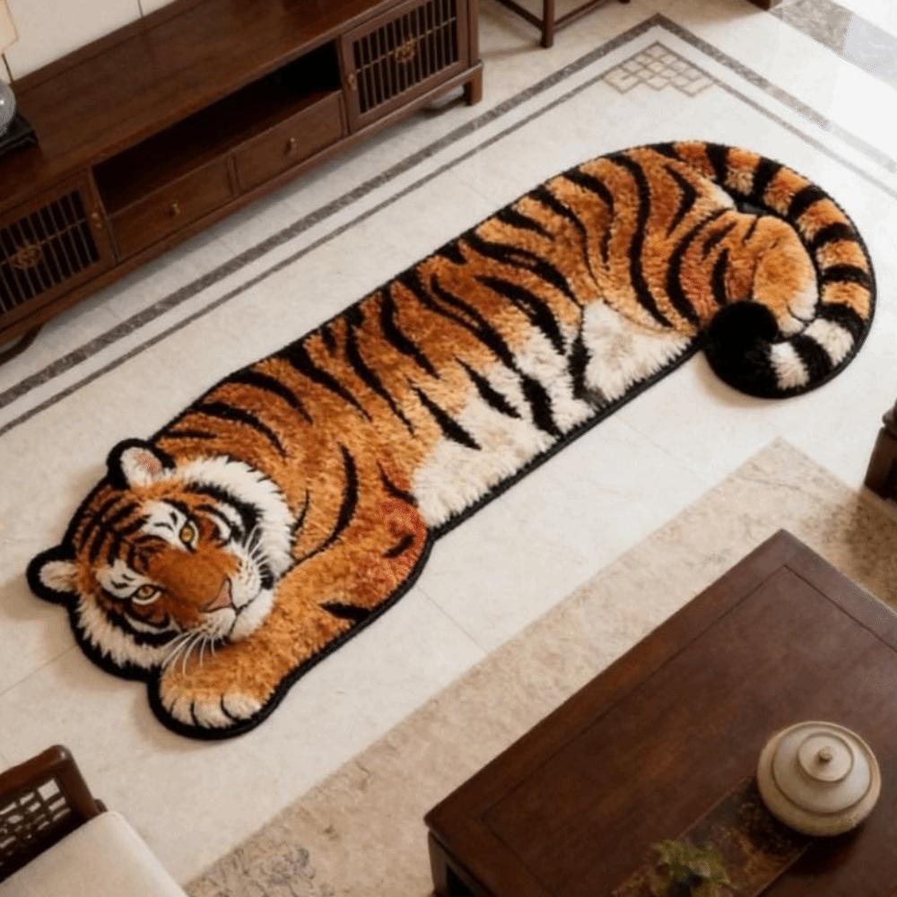 Rutschfeste Fußmatte 2D Flach Tiger Nachttischteppich Einzigartiger Schlafzimmerteppich Heimdekoration