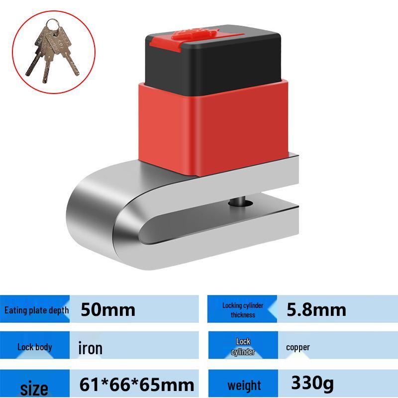 Universal Disc Brake Anti-theft Lock for Motorcycles & Bicycles with Forged Alloy Steel & Copper Lock Cylinder
