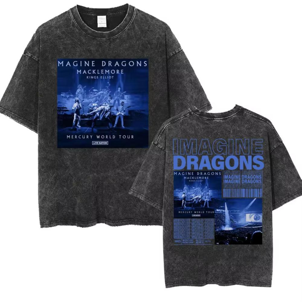Imagine Dragons Band Tour Loom Nuovo Album Magliette Uomo Donna Moda Stile Hip Hop Retrò Lavata Maglietta Manica Corta Larga