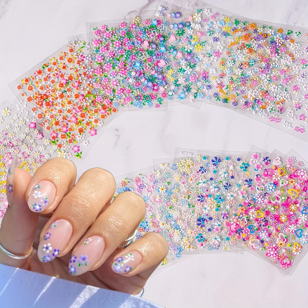 10/30pcs Nail Art 3D Stickers Colorful Flower Self-adhesive Colorful Daisy Flower Heart-shaped Butterfly Sparkling Nail Stickers