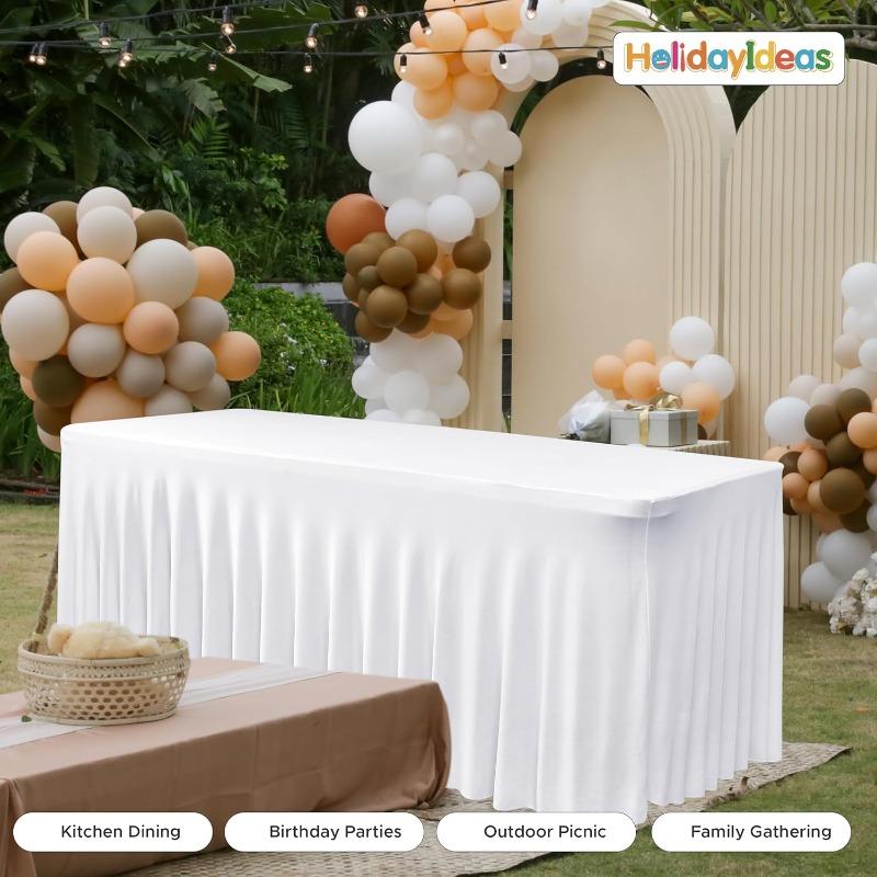 4/6/8 FT Stretch Table Cloth Polyester Rectangle Washable Table Cloth Solid Color for Birthday Wedding Events Party Decoration