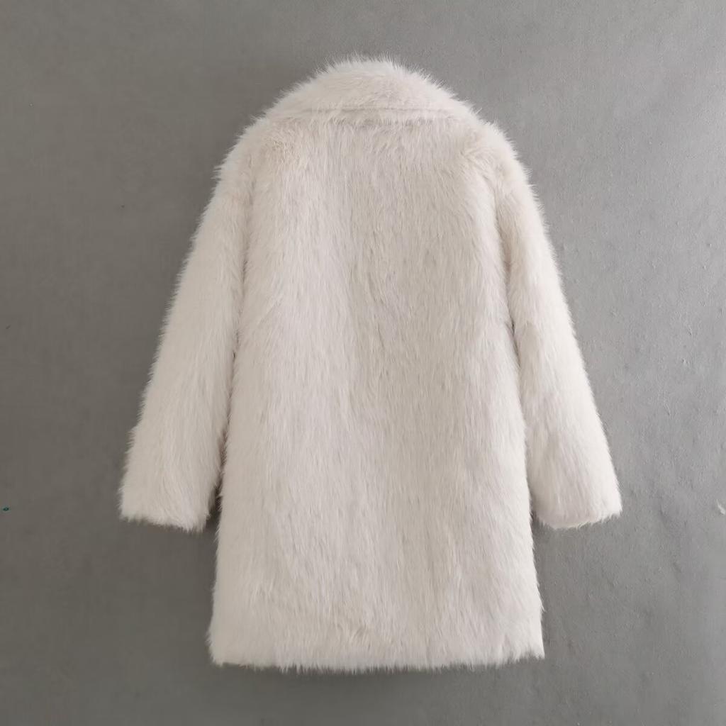 Damen Oversize Langarm Kunstpelzmantel