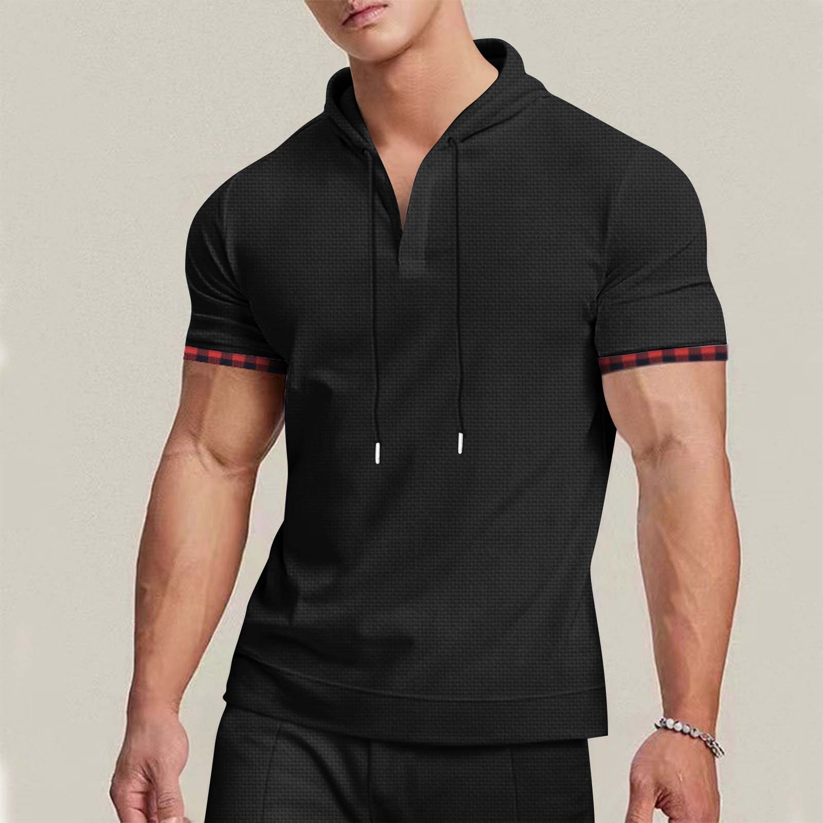 Men s Plus Size Hooded Short-Sleeve Casual Sports Top L