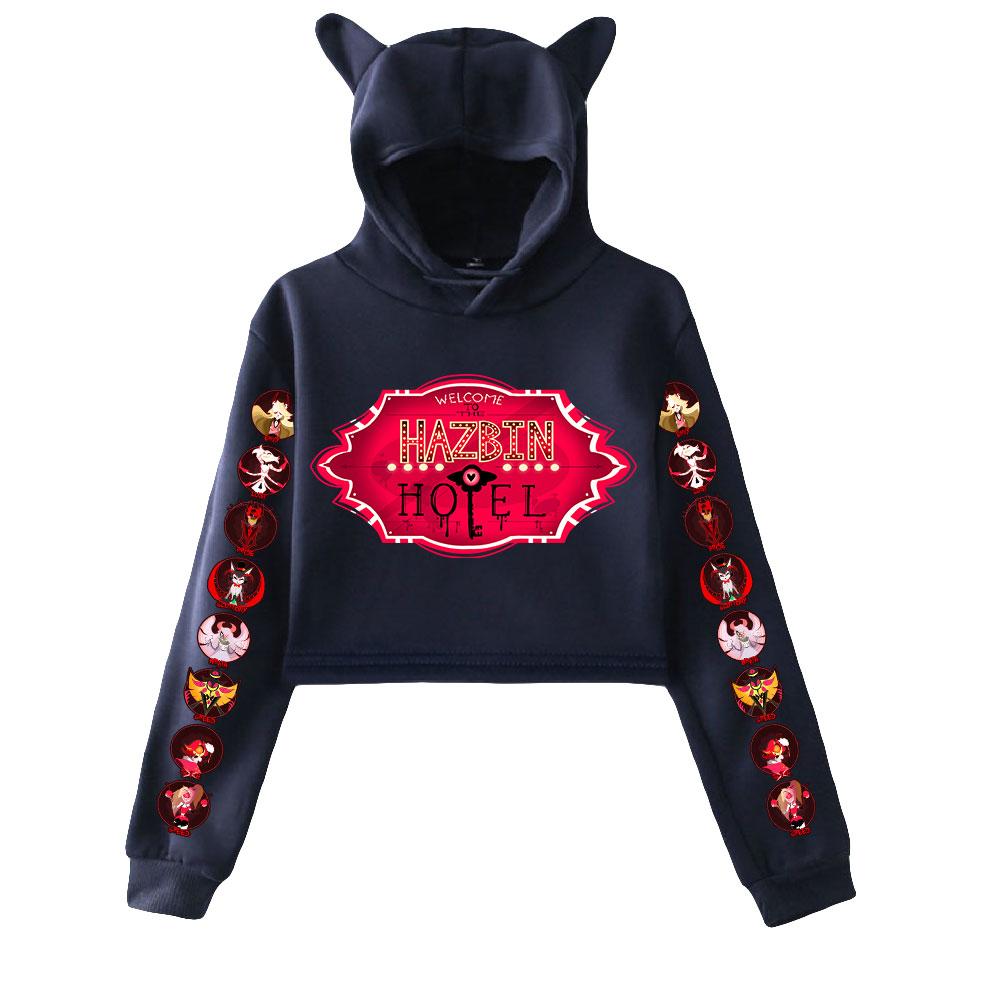 

Women Crop Top Hoodie Casual Long Sleeve Hooded Hazbin Hotel Short Sweatshirt Sexy Crop XXS
